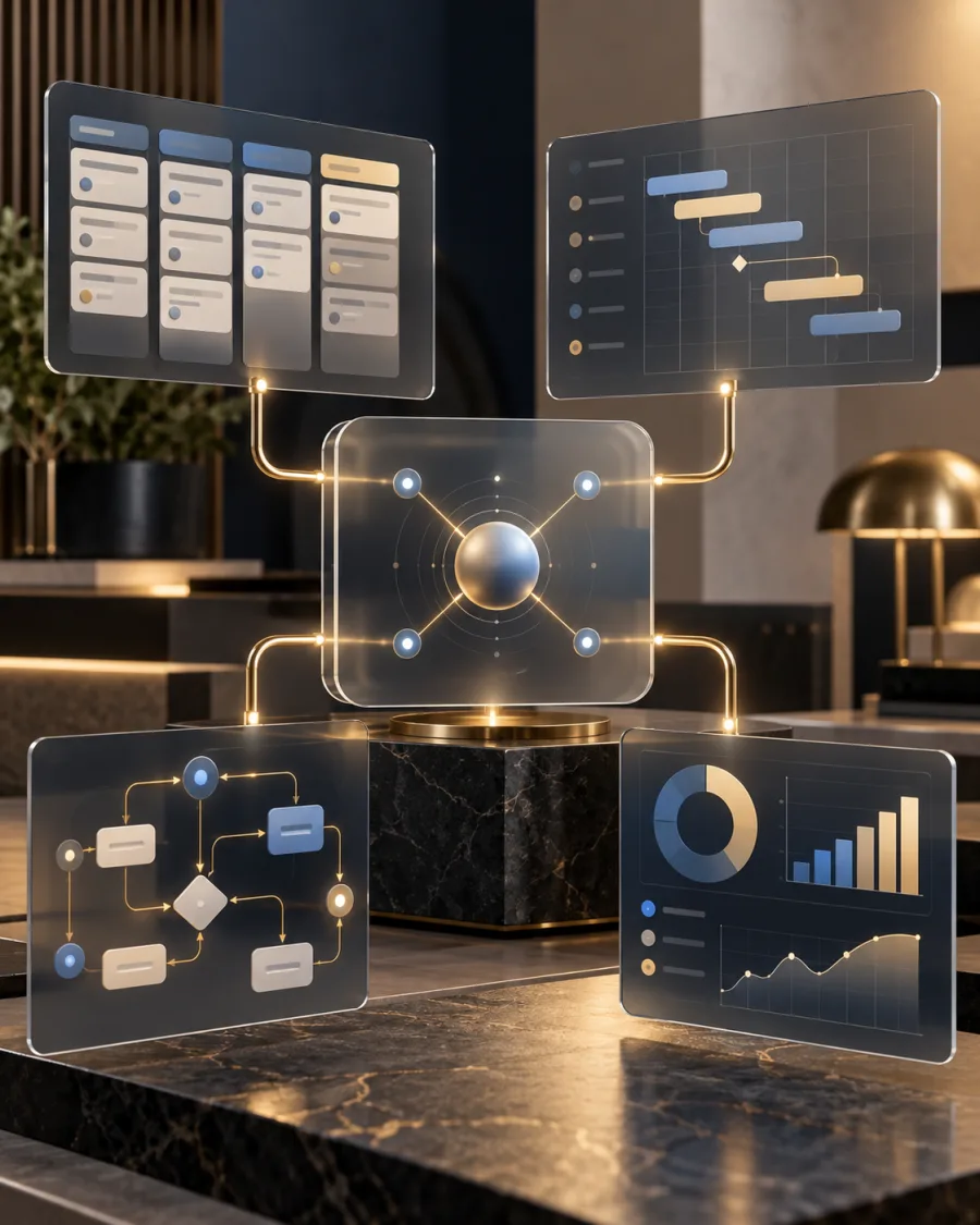 Connected work management dashboards for tasks, projects, workflows, and reporting.