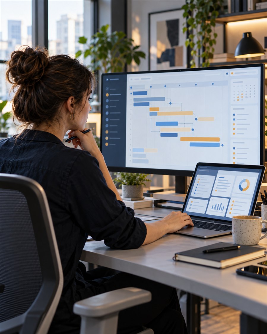 An operations coordinator organizing projects across a modern digital workspace.